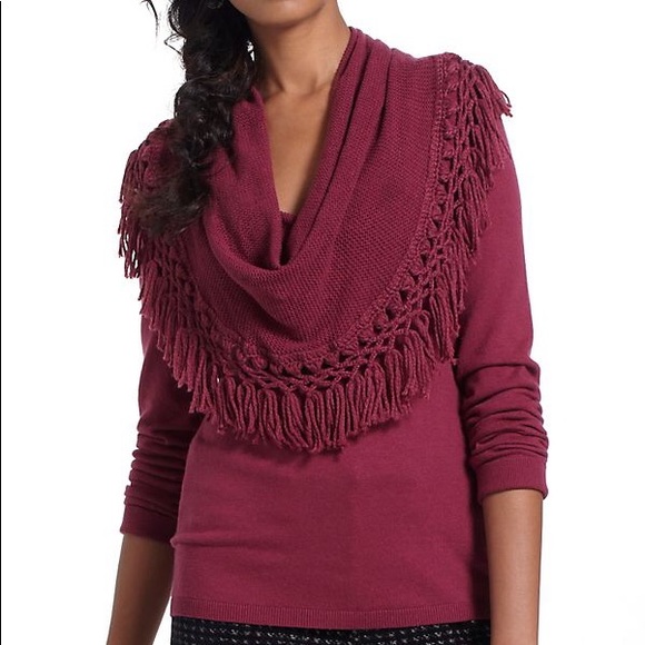 Anthro Angel of the North Cashmere Wool Blend Fringe Cowelneck Sweater - Picture 2 of 7